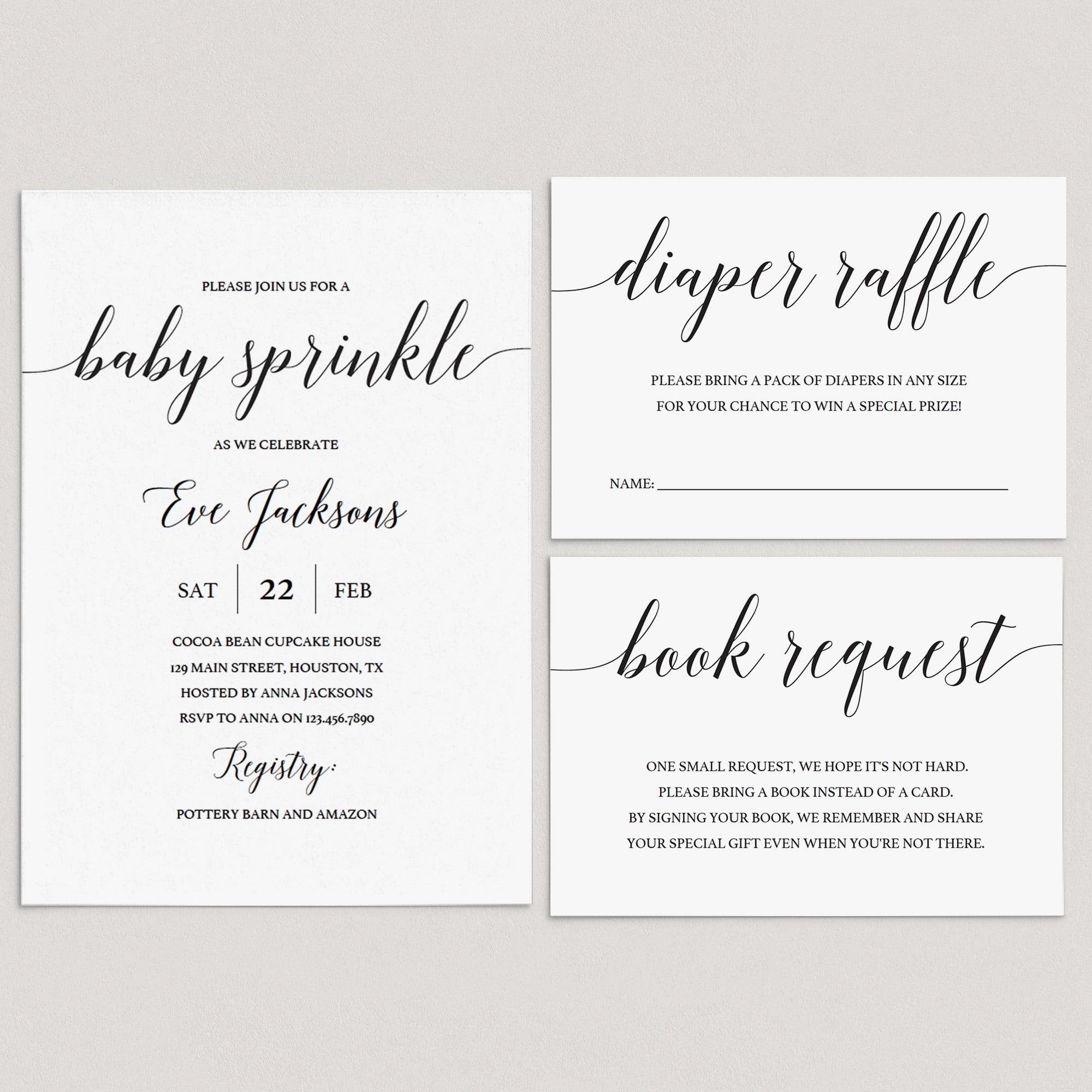 Printable Baby Sprinkle Invitation Set with Calligraphy Font by LittleSizzle