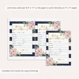 Baby Shower Prediction Cards Printable Navy and Gold