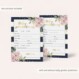 Baby Shower Prediction Cards Printable Navy and Gold