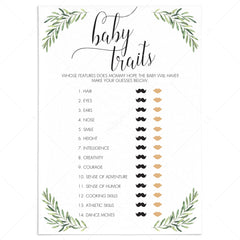 Baby Traits Game Printable for Greenery Baby Shower by LittleSizzle