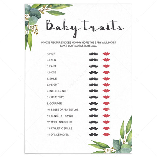 Botanical Baby Shower Game Printable Baby Traits by LittleSizzle