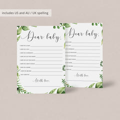 Wish for Baby shower cards printable with Watercolor Green Leaves ...