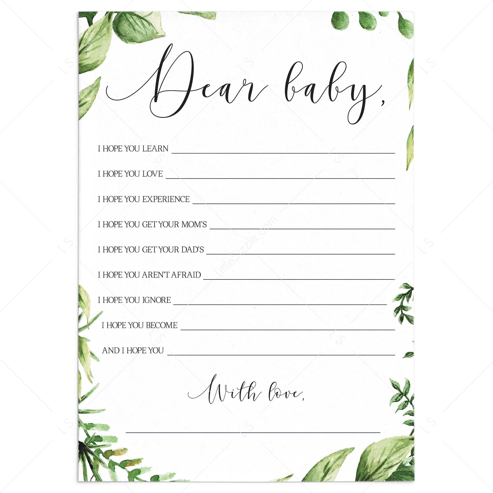 Baby Wish cards printable for greenery baby shower by LittleSizzle