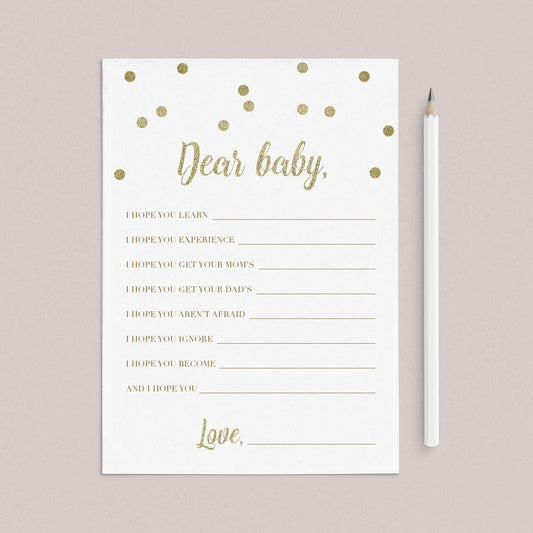 Dear baby printable for gold themed baby shower by LittleSizzle