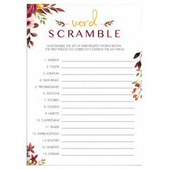 Fall baby shower game word scramble printable by LittleSizzle