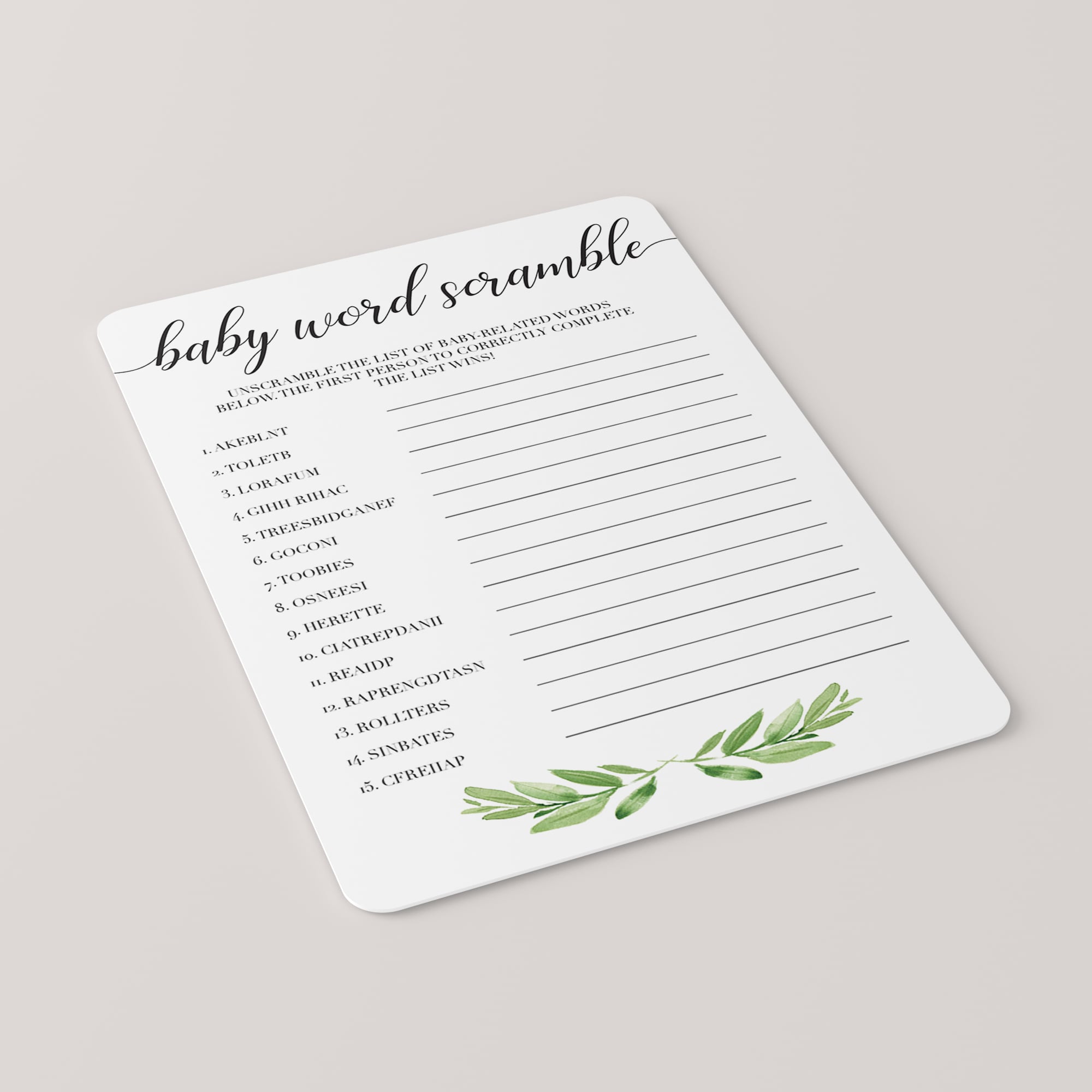 Scrambled word baby shower game download by LittleSizzle