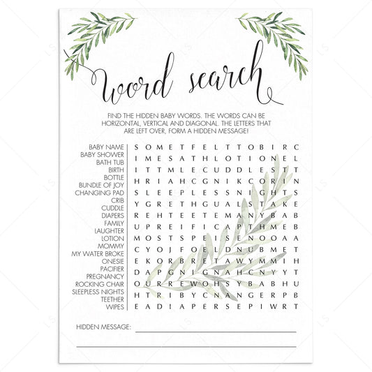 Word Search Printable Gender Neutral Baby Shower Game by LittleSizzle