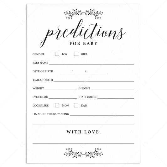 Rustic Minimal Baby Shower Game Predictions for Baby by LittleSizzle