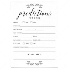 Rustic Minimal Baby Shower Game Predictions for Baby by LittleSizzle