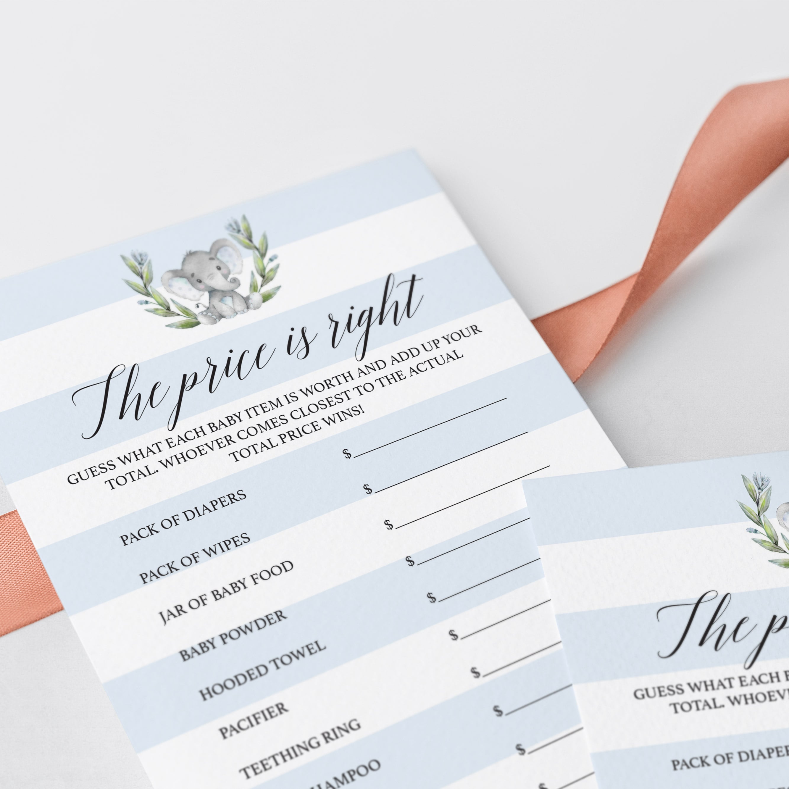 Blue elephant baby shower price is right printable by LittleSizzle