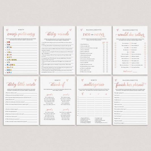 8 Printable Bachelorette Games Rose Gold by LittleSizzle