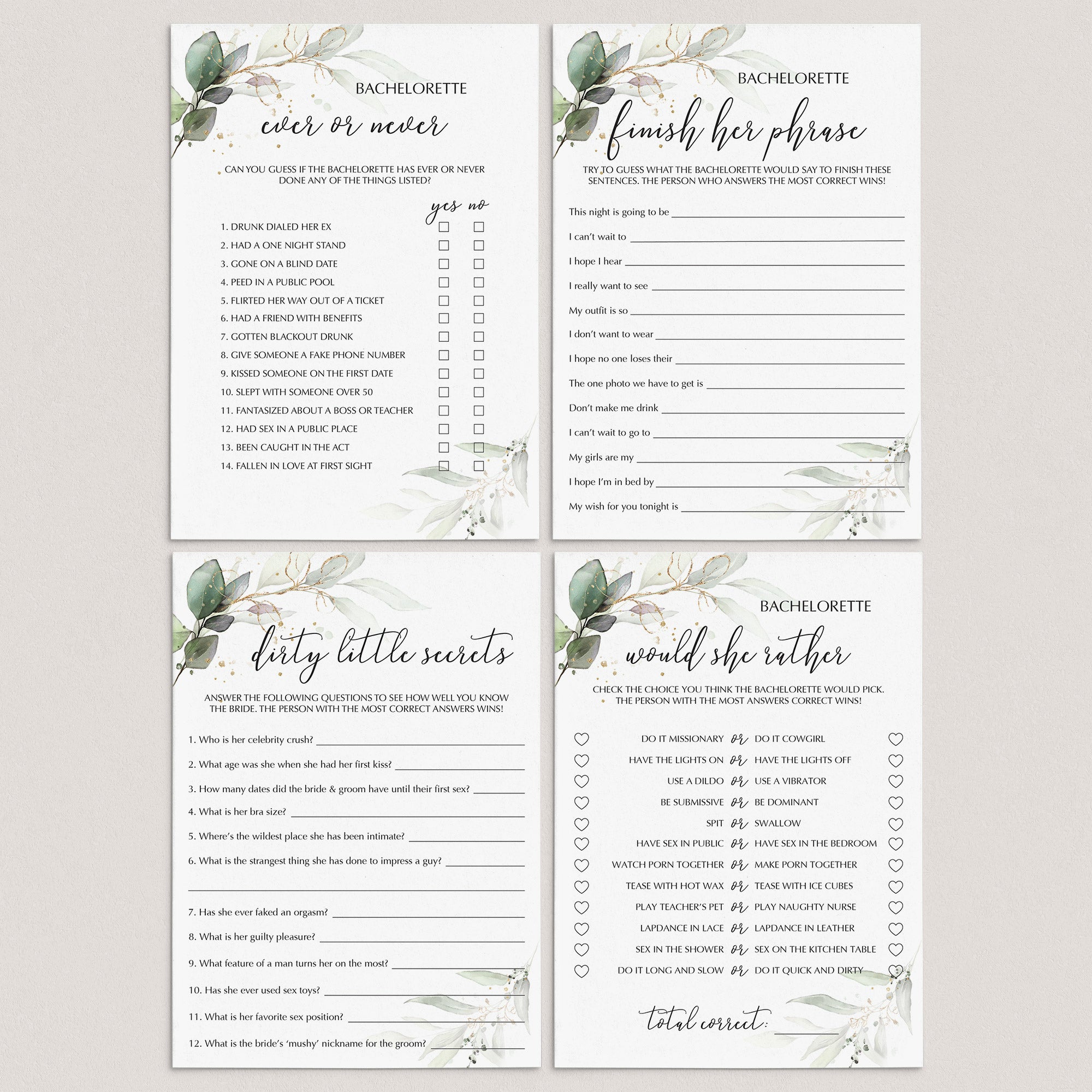 Greenery Bachelorette Games Package Printable by LittleSizzle