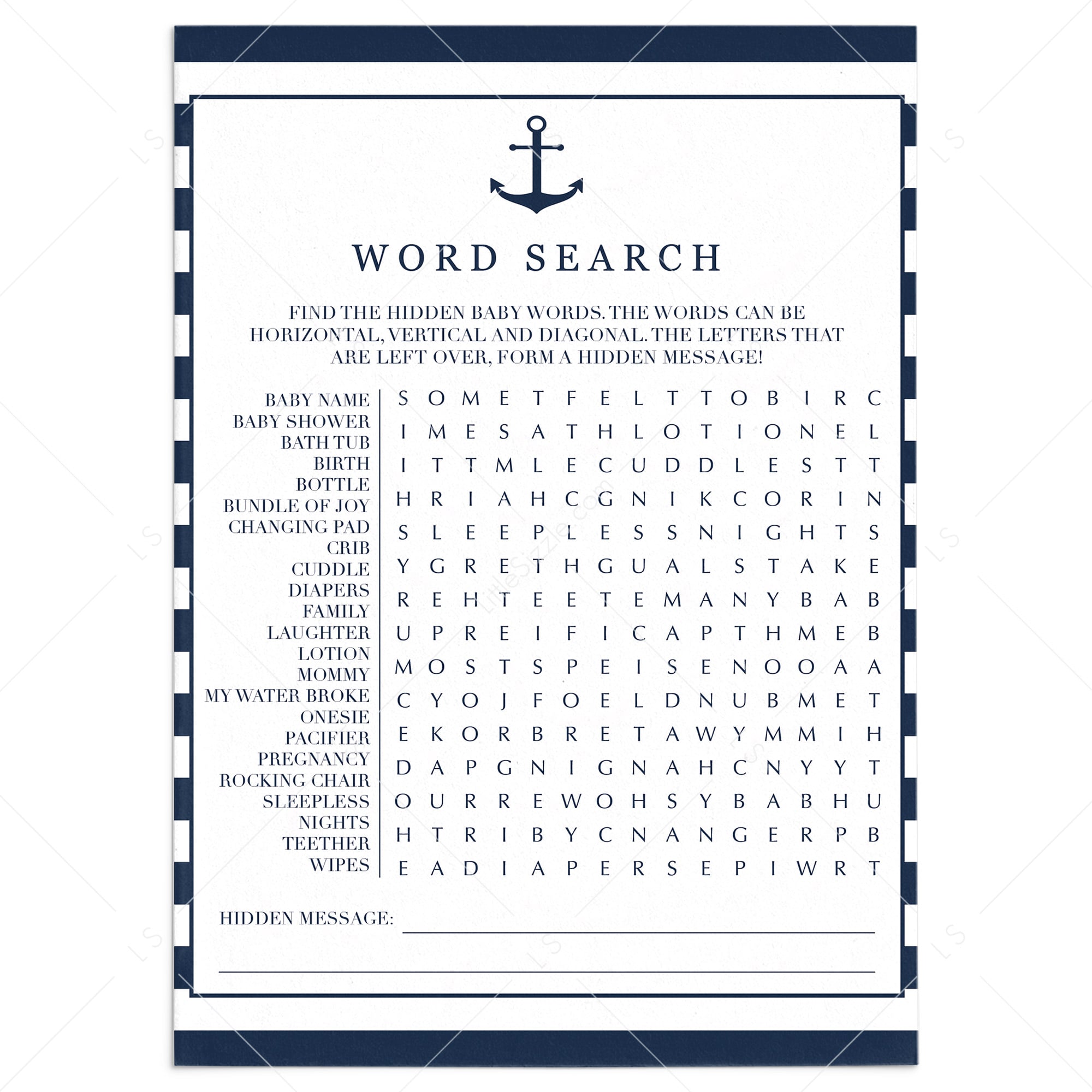 Baby word search game for boy baby shower by LittleSizzle
