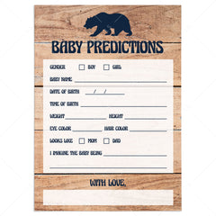 Bear baby shower prediction cards by LittleSizzle