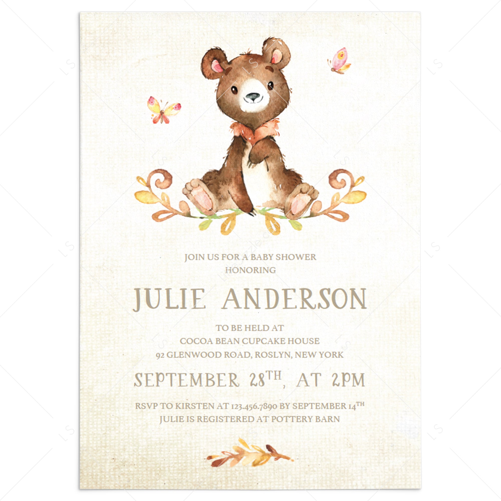 Bear baby shower invite template watercolor by LittleSizzle