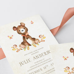 Watercolor teddy bear on baby shower invitation gender neutral by LittleSizzle