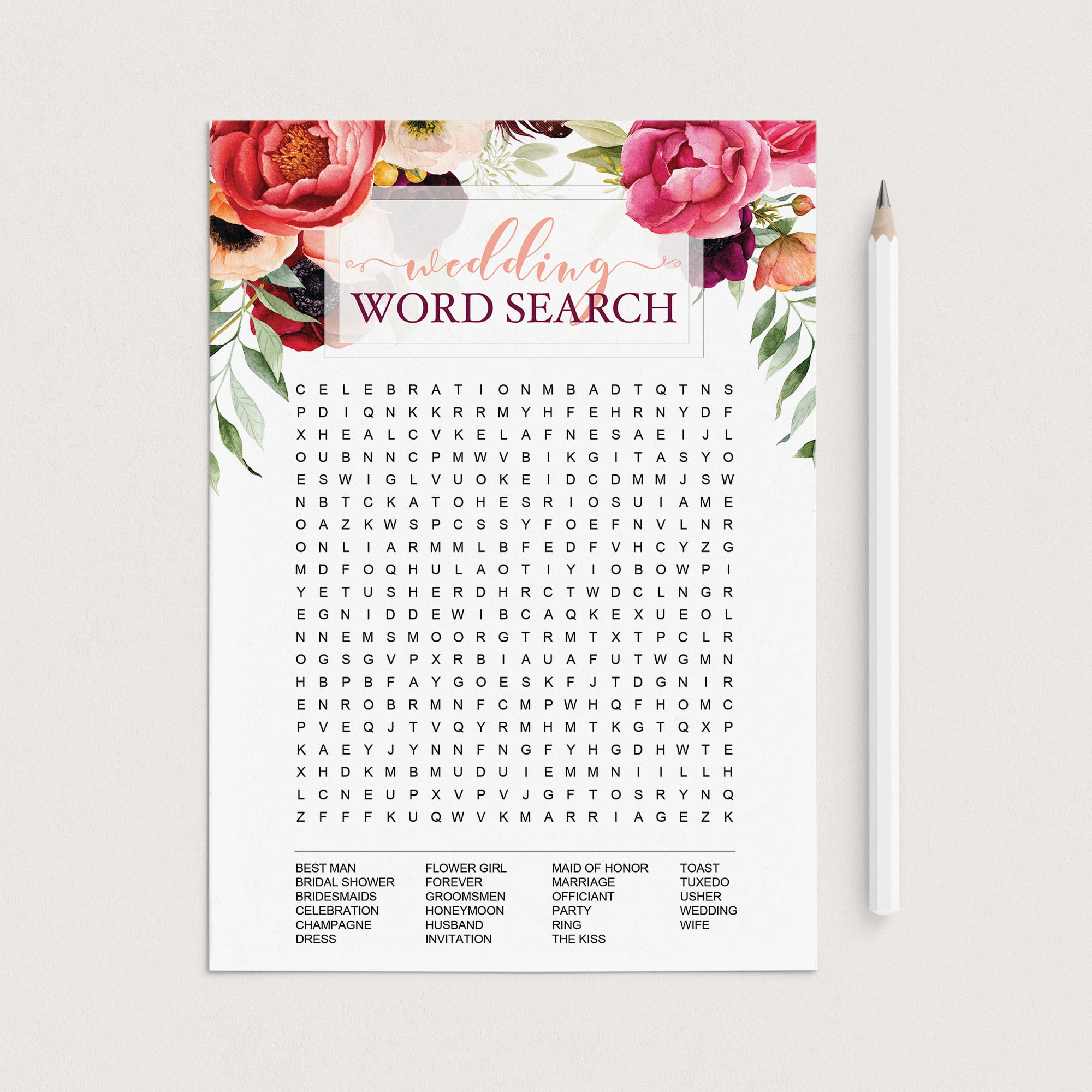 best wedding word search boho bridal game cards by LittleSizzle