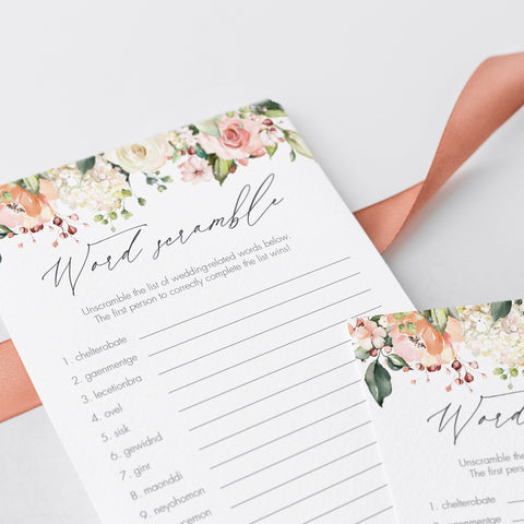 Rosy Floral Word Scramble Bridal Shower Game Printable | Instant ...