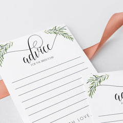 Olive Branch Advice for the Bride-To-Be Cards Printable