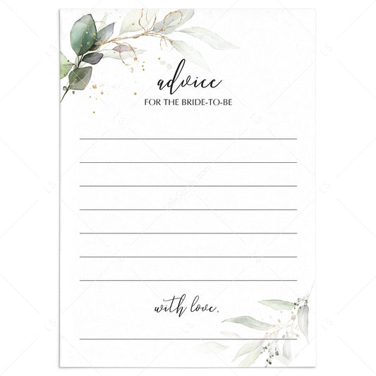 Green Foliage Bridal Shower Advice Card Printable by LittleSizzle