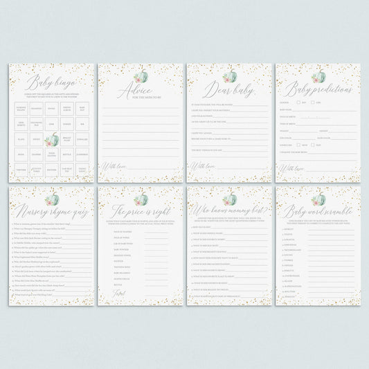 Floral Pumpkin Baby Shower Games Pack Instant Download by LittleSizzle