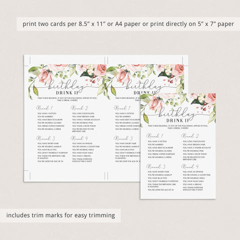 Women's Birthday Party Drinking Game Printable | Instant Download ...