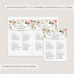 Women's Birthday Party Drinking Game Printable