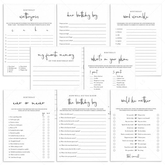 8 Adult Birthday Games for Him Printable by LittleSizzle