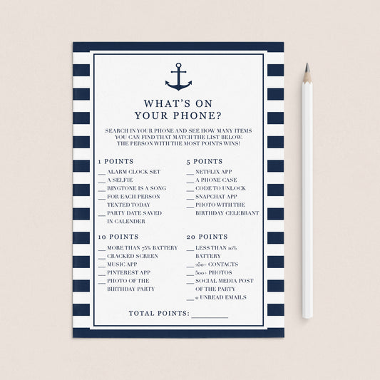 What's On Your Phone Birthday Party Game Nautical Theme by LittleSizzle