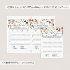 Blush Floral Birthday Scattergories Game Instant Download