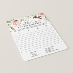 Blush Floral Birthday Scattergories Game Instant Download