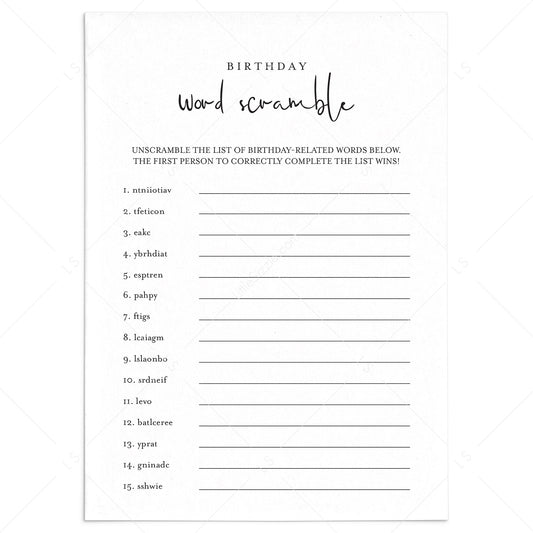 Word Scramble Birthday Game for All Ages Printable by LittleSizzle