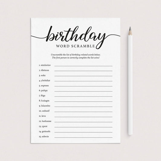 Birthday Word Scramble with Answer Key Printable by LittleSizzle