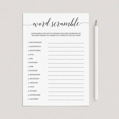 Word Scramble Game for (Virtual) Bridal Shower | Instant Download ...