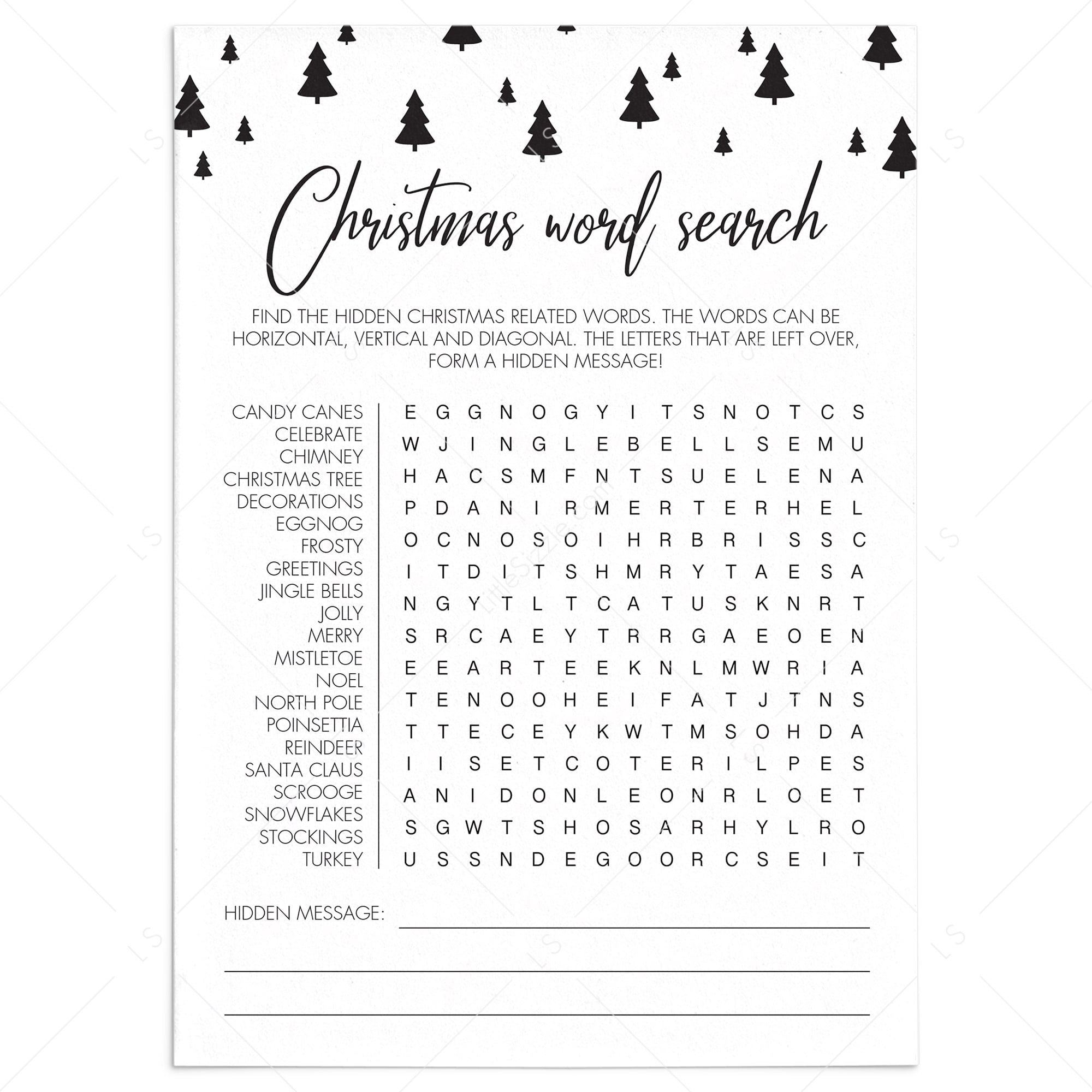 Black and White Christmas Game Word Search Printable by LittleSizzle