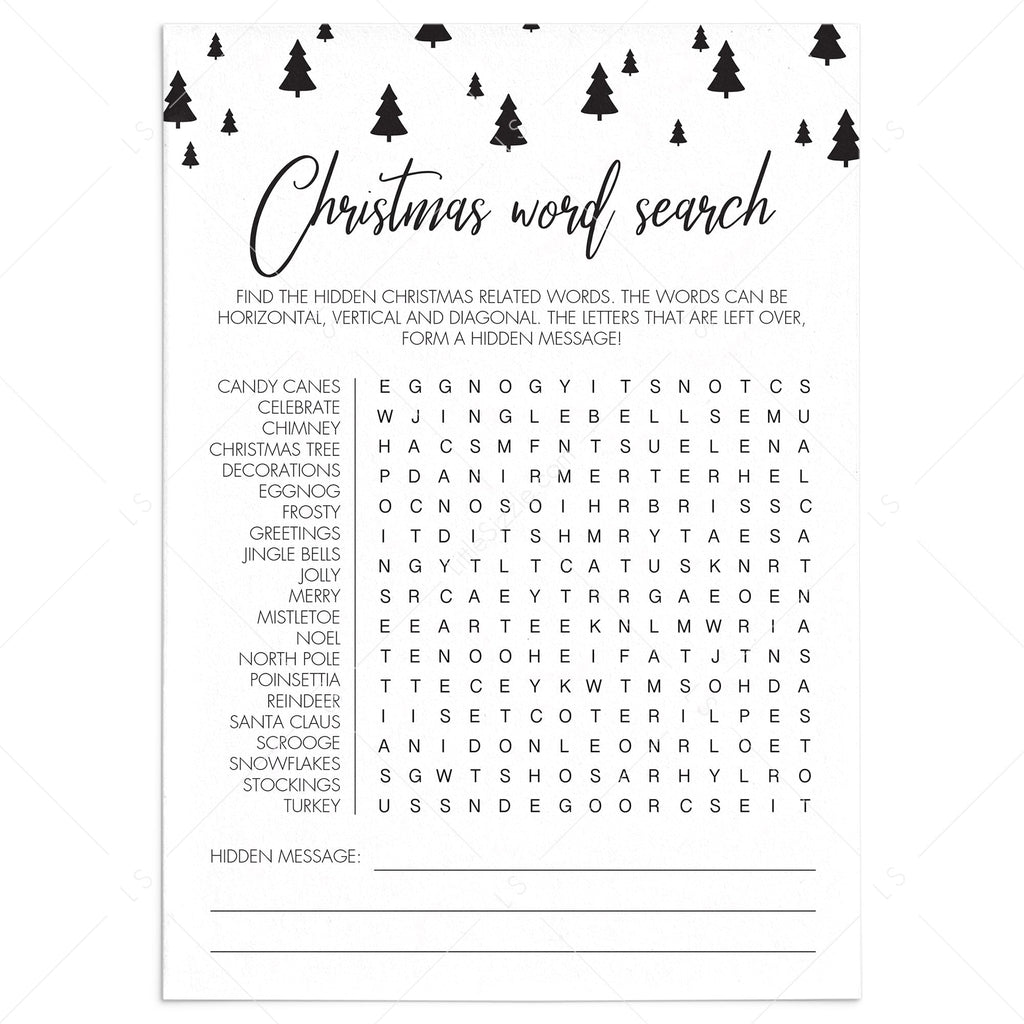 Black and white christmas games for kids black and white christmas game word search printable