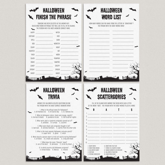 Black and White Theme Halloween Party Games Bundle Printable by LittleSizzle