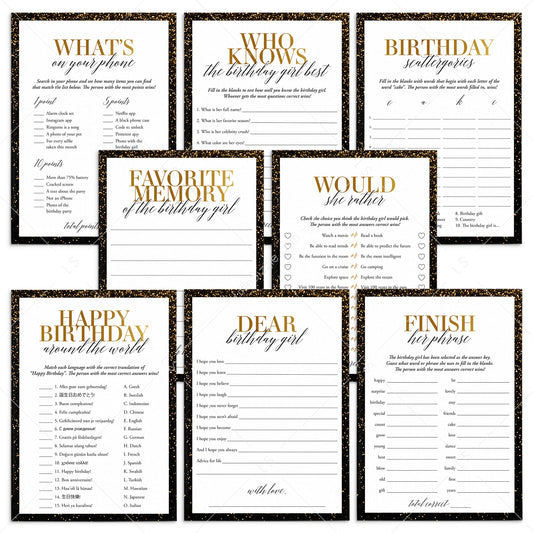 Black and Gold Birthday Party Games for Her Printable by LittleSizzle