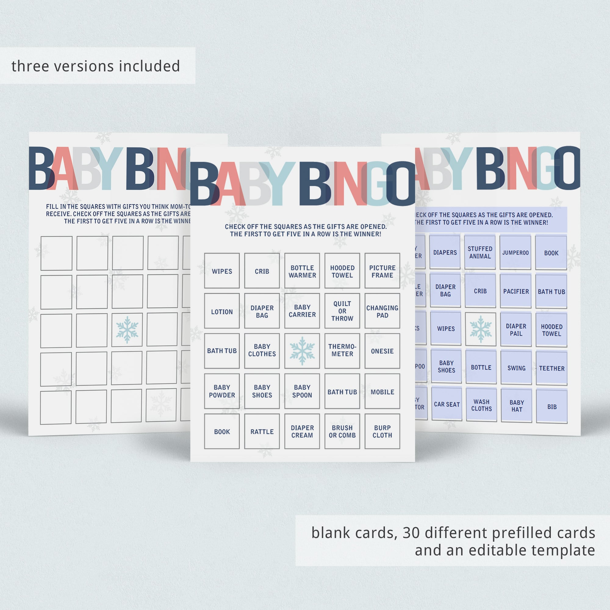 Baby shower bingo game for winter wonderland shower by LittleSizzle
