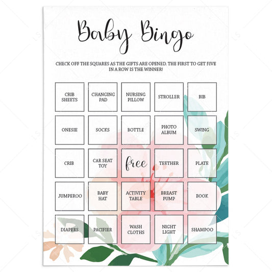 Baby Shower Bingo printable for floral themed baby shower by LittleSizzle