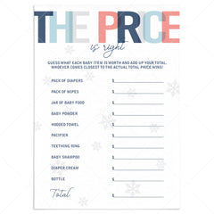The price is right game for winter baby shower printable by LittleSizzle
