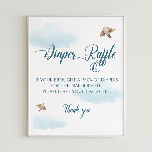 Blue diaper raffle sign for baby boy shower by LittleSizzle