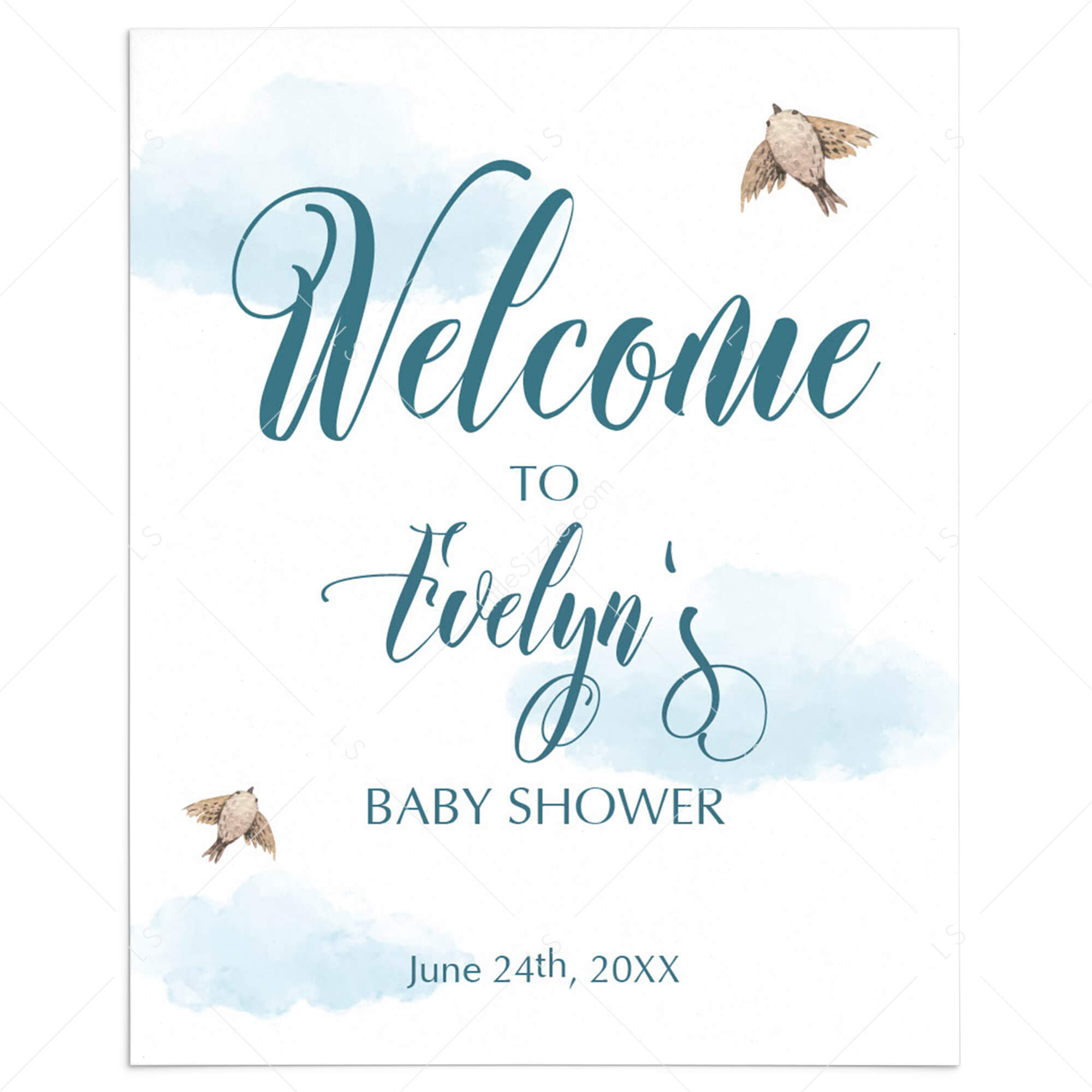 Printable Baby Shower Welcome Sign Blue Clouds by LittleSizzle