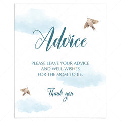 Blue baby shower advice sign printable by LittleSizzle
