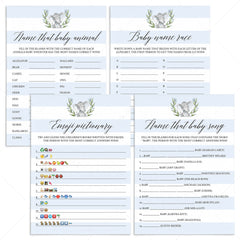 Elephant boy baby shower games bundle instant download by LittleSizzle
