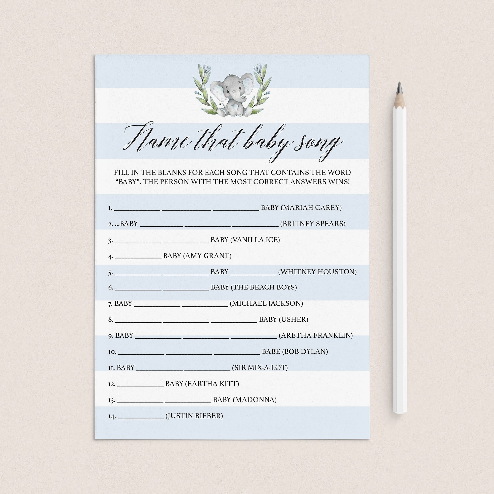 Name the song baby shower game answer key printable by LittleSizzle
