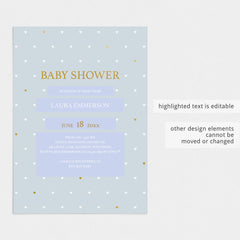 Baby Boy Shower Invitation Template with Gold Hearts