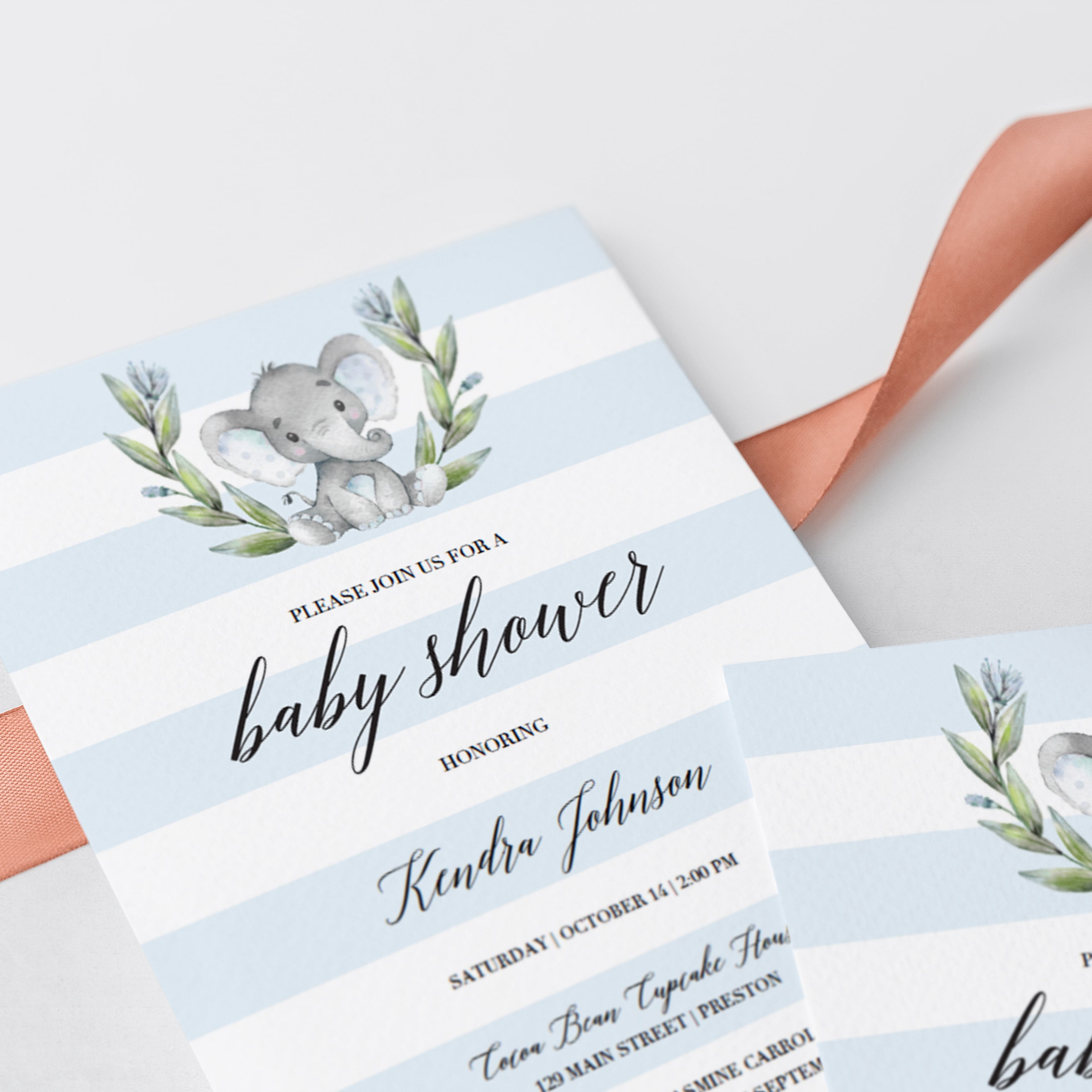 Baby Shower Invitation for boy with a watercolor elephant by LittleSizzle