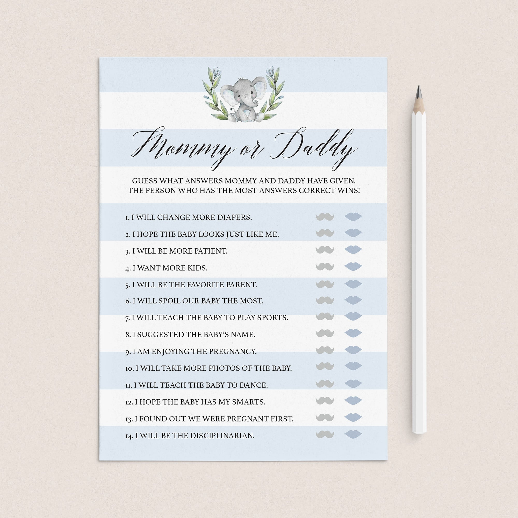 Mommy or daddy quiz for boy baby party by LittleSizzle