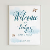 Printable Baby Shower Welcome Sign Blue Clouds